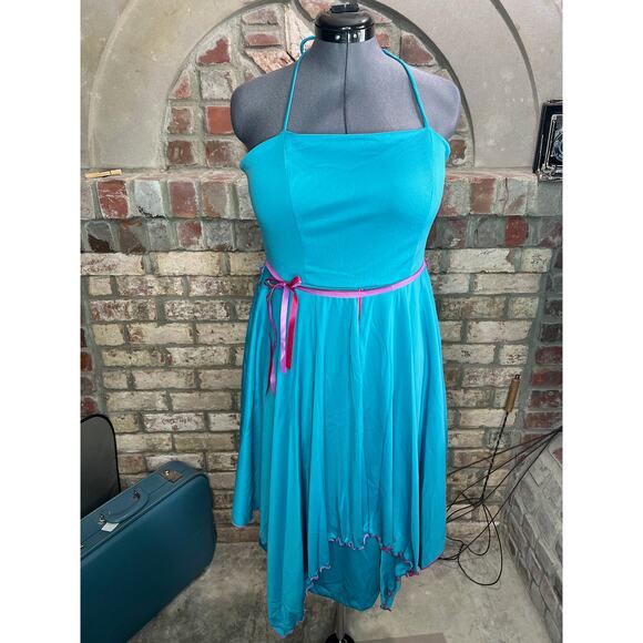 slip dress adjustable straps blue purple handkerchief hem - Picture 10 of 10